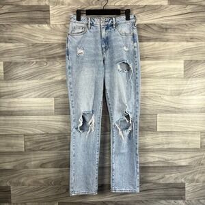 PacSun‎ Mom Jeans Women's Size 25 Blue Denim Light Wash Distressed Straight Leg
